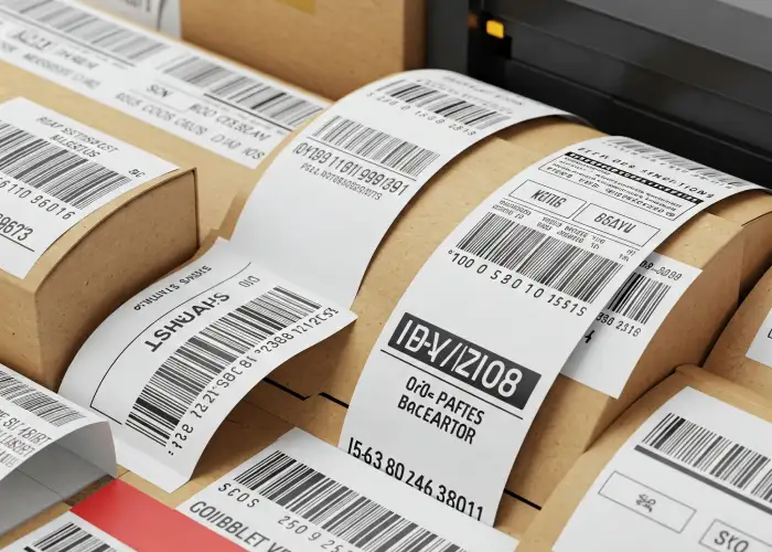 Standard product labels created with label printers for everyday packaging