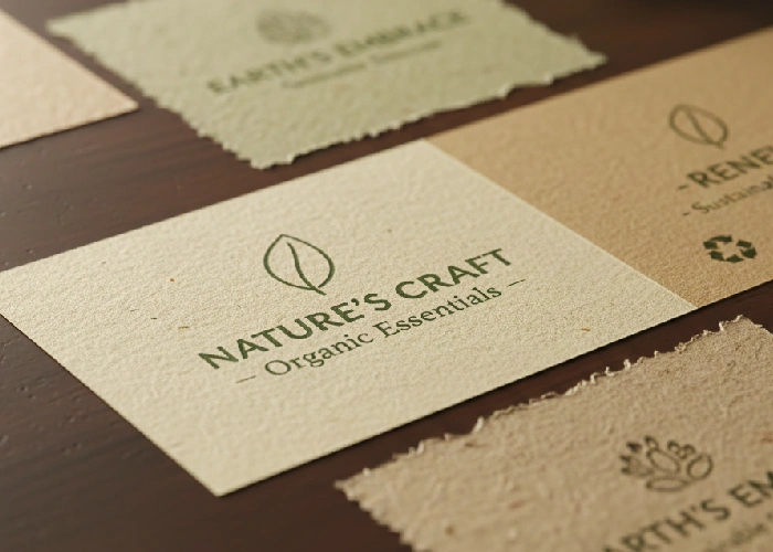 Close up of eco friendly labels showing the texture and quality provided by a professional label supplier.