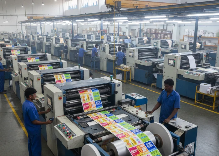 High-speed flexographic labels production in Chennai.
