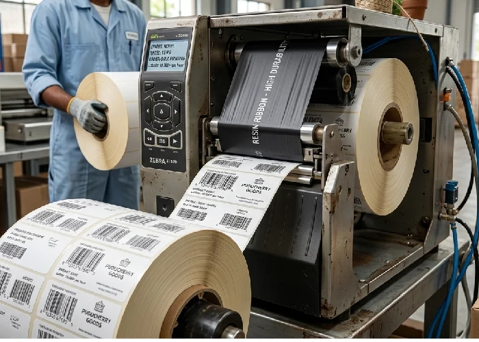Industrial Thermal transfer printer for bulk printing.