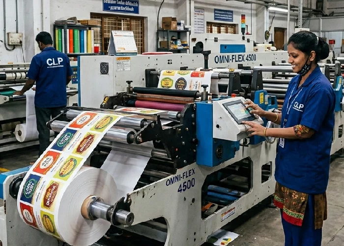Custom sticker printing Chennai facility producing self-adhesive labels.