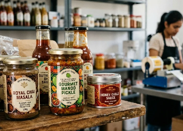 High-quality gloss custom food labels in India.