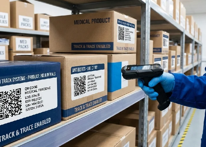 Digital QR code labels for medical product tracking.