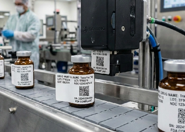 FDA compliant serialized printing and QR code labels for drug traceability.