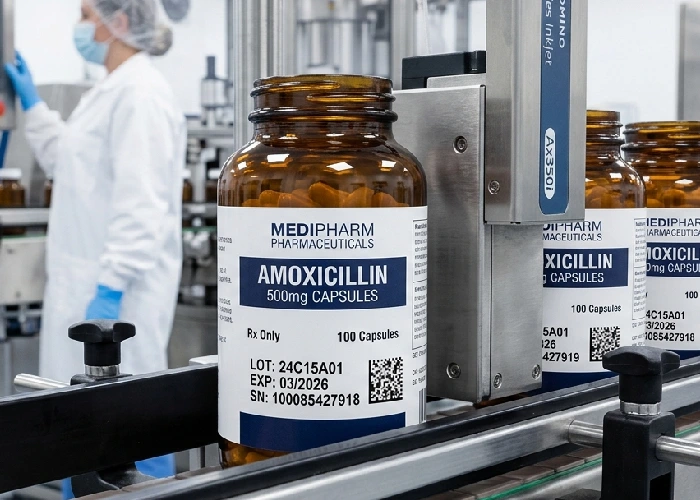 Serialized printing on pharmaceutical bottle labels
