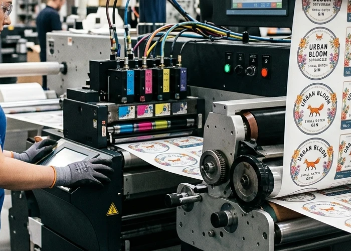 Professional stickers printing process for adhesive labels.