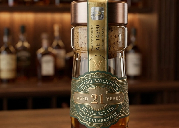 Elegant tamper seal and neck labels for bottle safety