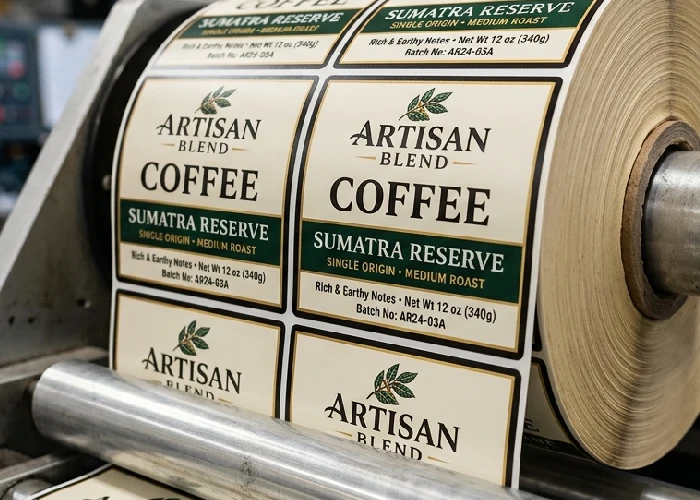 Close up of high quality printing on a professional label roll.