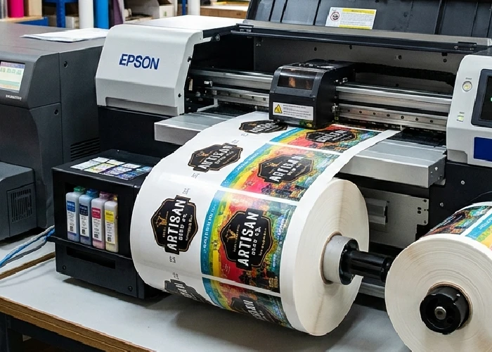 Advanced sticker printers producing custom business labels.
